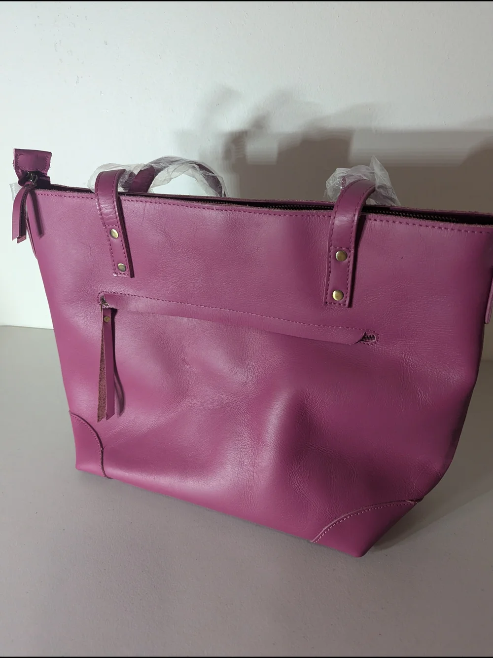 NWT Pink Genuine Leather Tote Bag Crossbody Purse Shoulder bag Removable Strap